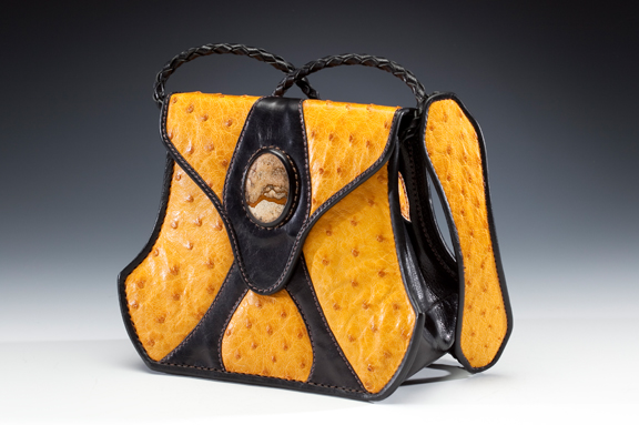 Yellow Ostrich & Stone Handbag